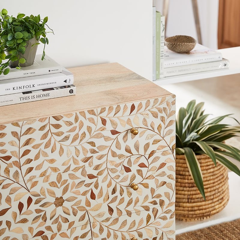 Kerala White & Natural Flora Chest of Drawer