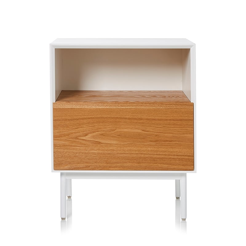 Mykonos Bedside Table with Shelf and Drawer White & Ash