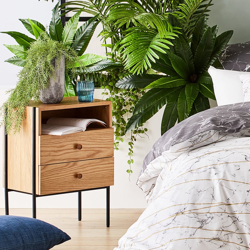 Jasper Natural & Black 2 Drawer Bedside Table