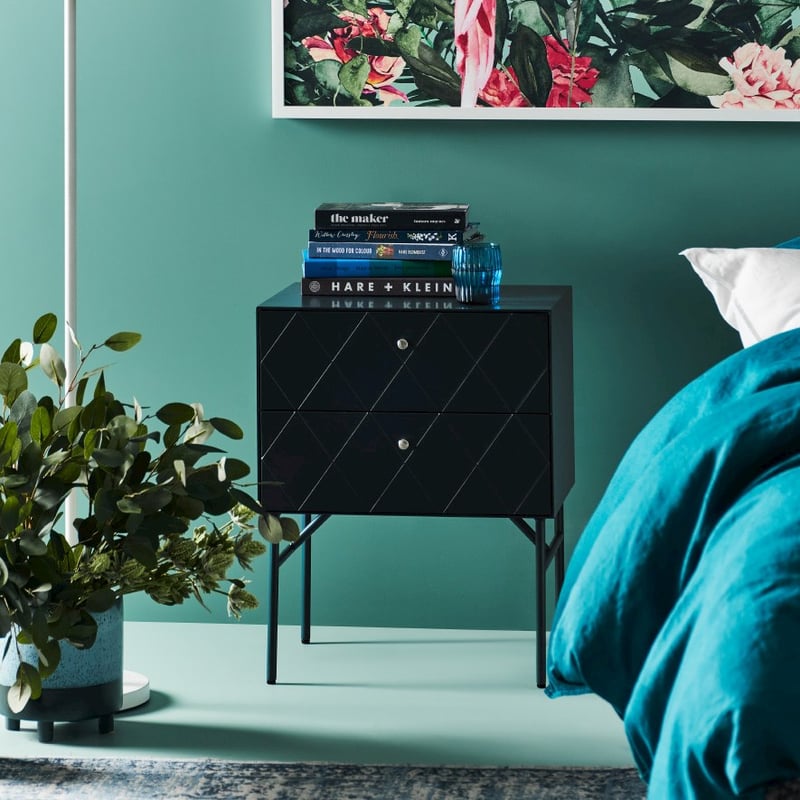 Modena 2 Drawer Teal Bedside Table 