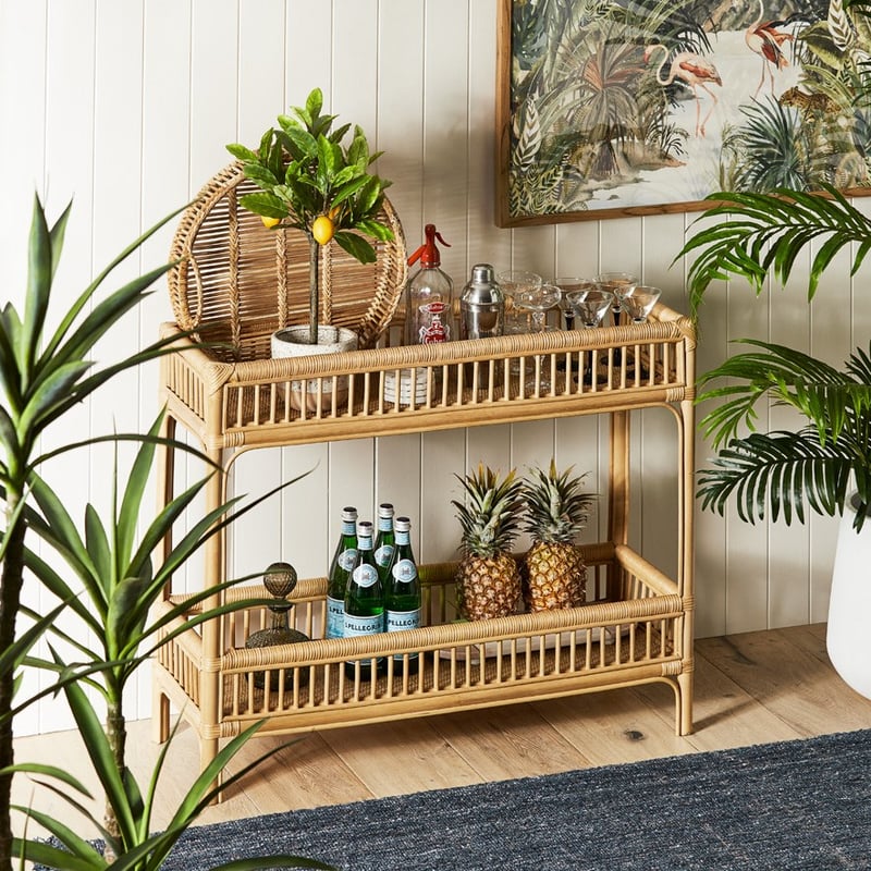 Cayman Rattan Collection Honey 2 Tiered Console