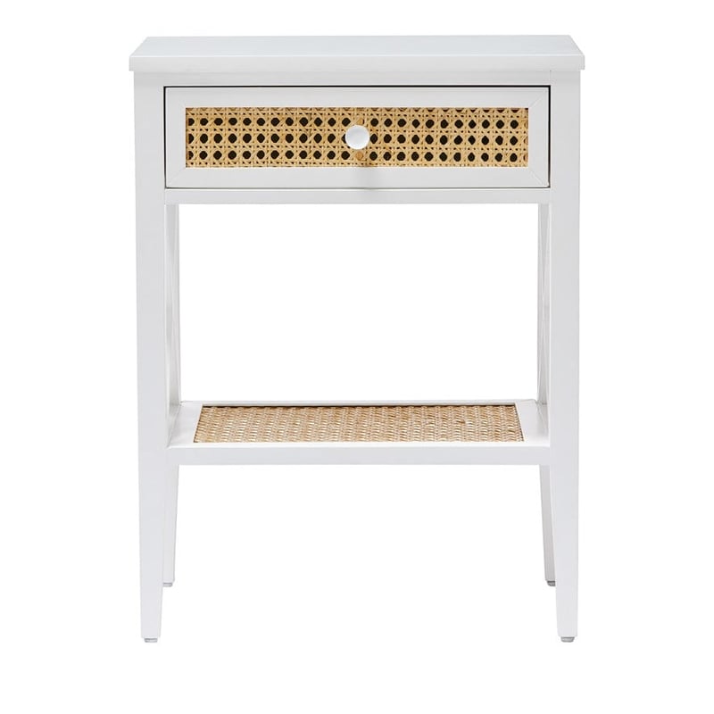 Mornington Rattan Collection White & Natural Bedside Table