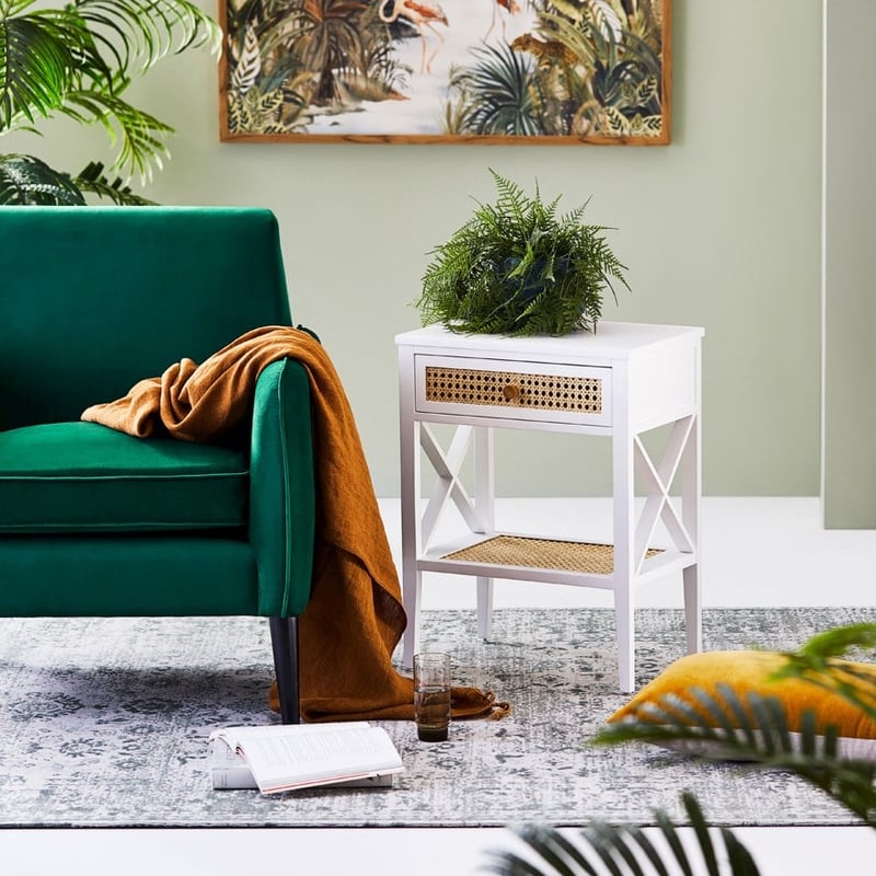 Mornington Rattan Collection White & Natural Bedside Table