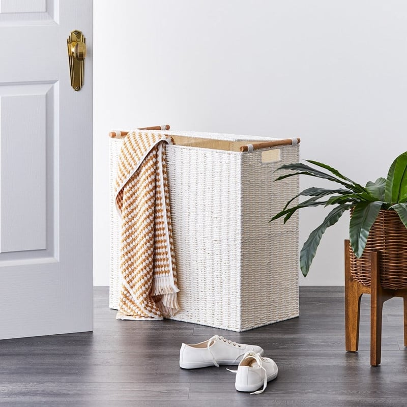 Kendrick White Divided Laundry Basket