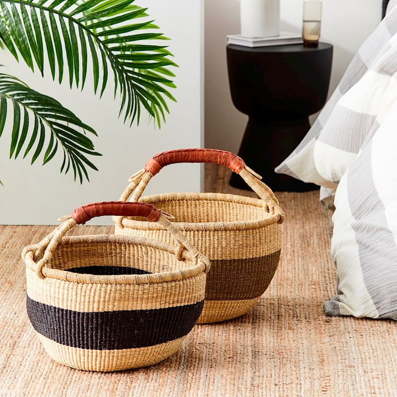 Bolga Black & Natural Round Basket