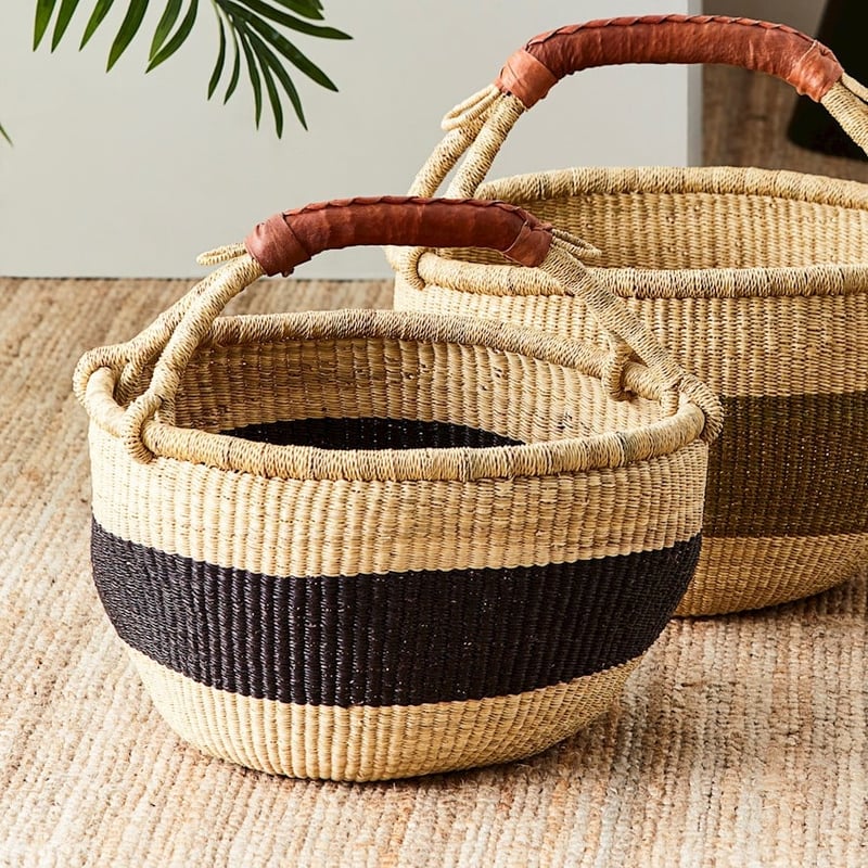Bolga Natural & Black Round Basket
