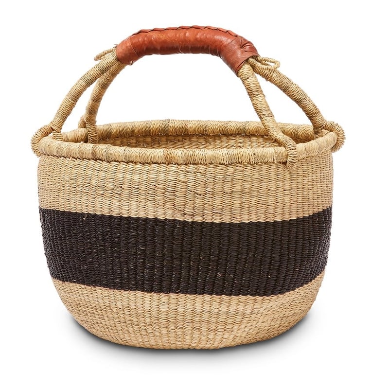 Bolga Natural & Black Round Basket