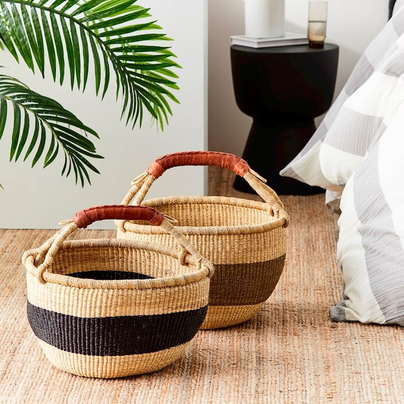 Bolga Natural & Black Round Basket