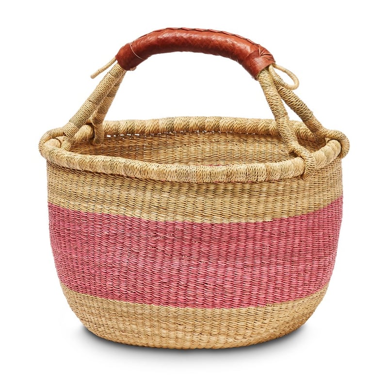 Bolga Pink & Natural Round Basket
