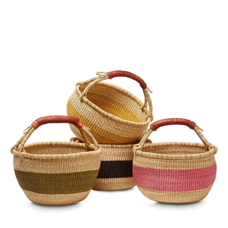 Bolga Pink & Natural Round Basket