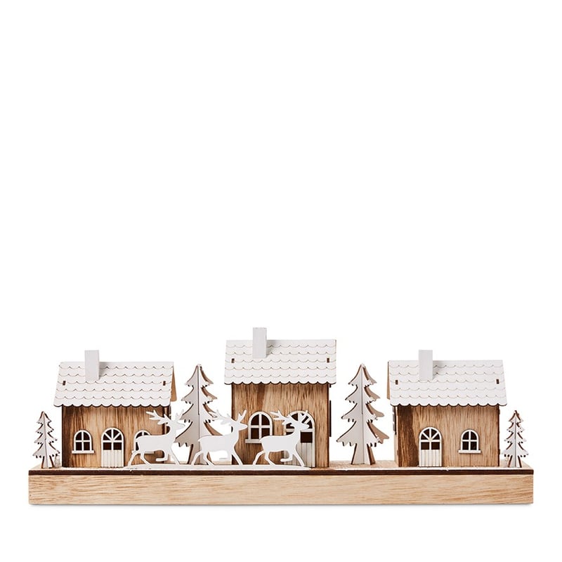 Laser Cut Three House Town Scene Ornament