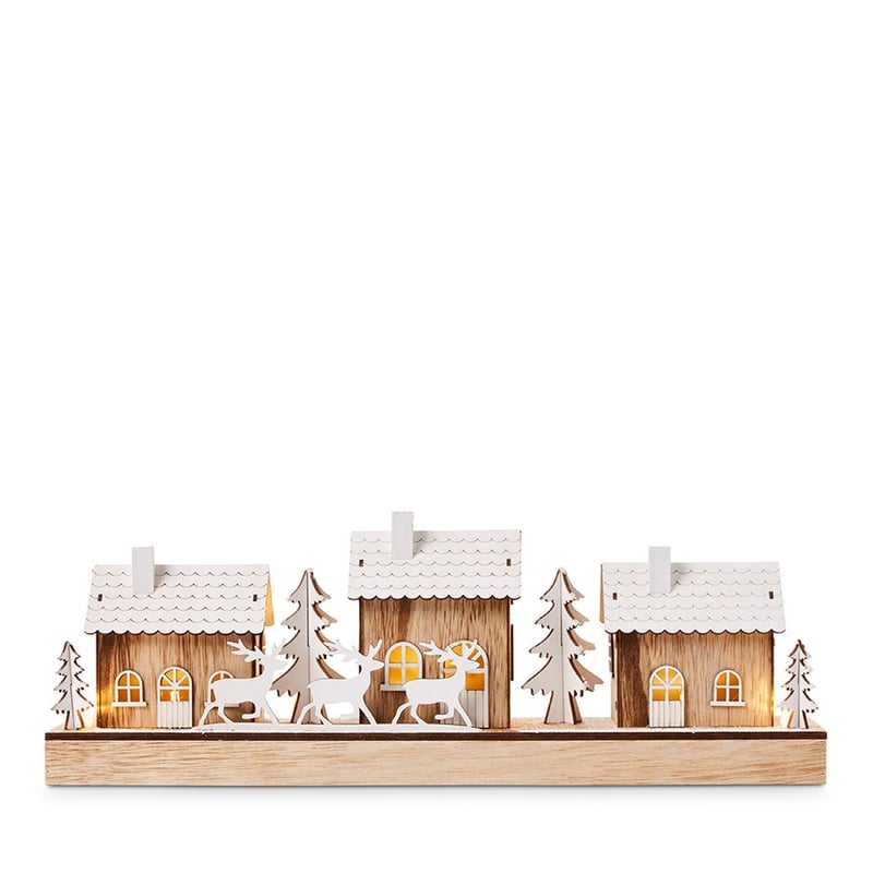 Laser Cut Three House Town Scene Ornament
