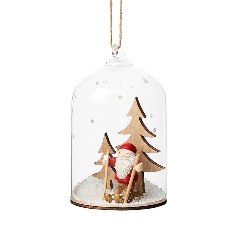 Dome Glass Santa with Ski Decoration