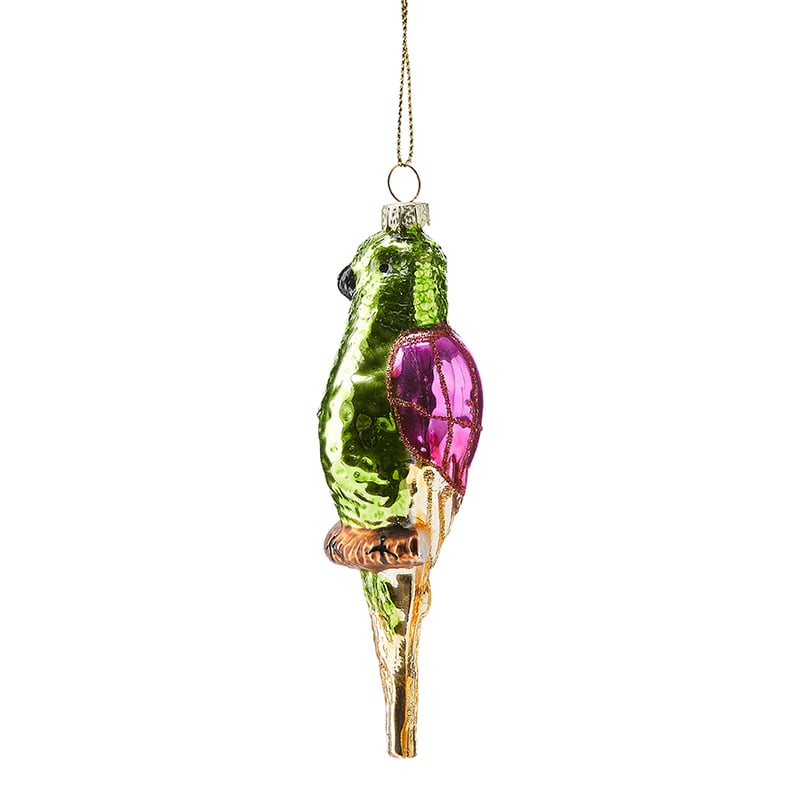 Antiqued Glass Green Budgie Ornament