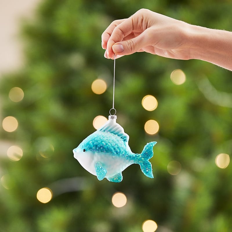 Vintage Blue Fish Glass Ornament