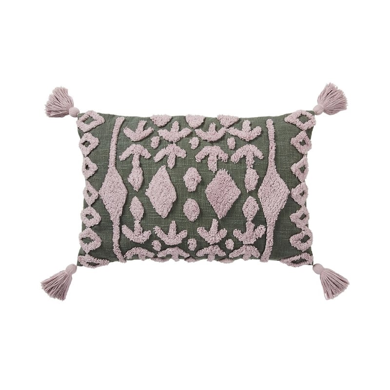 Red Earth Green & Lilac Tufted Cushion 