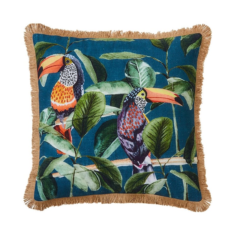 Toucan Bird Teal Jungle Cushion