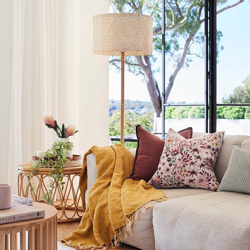 Native Bouquet Pink Linen Cushion 