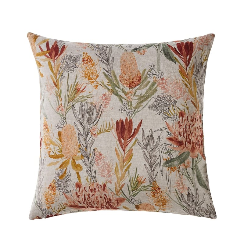 Waratah Floral Rust Linen Cushion  