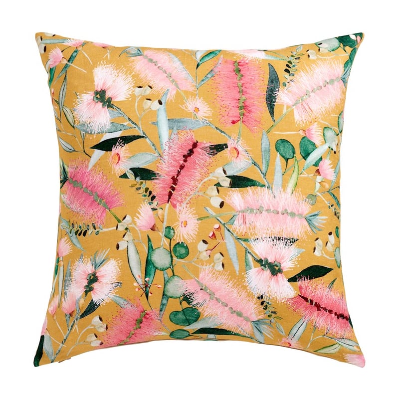 Bottlebrush Floral Linen Mustard Cushion
