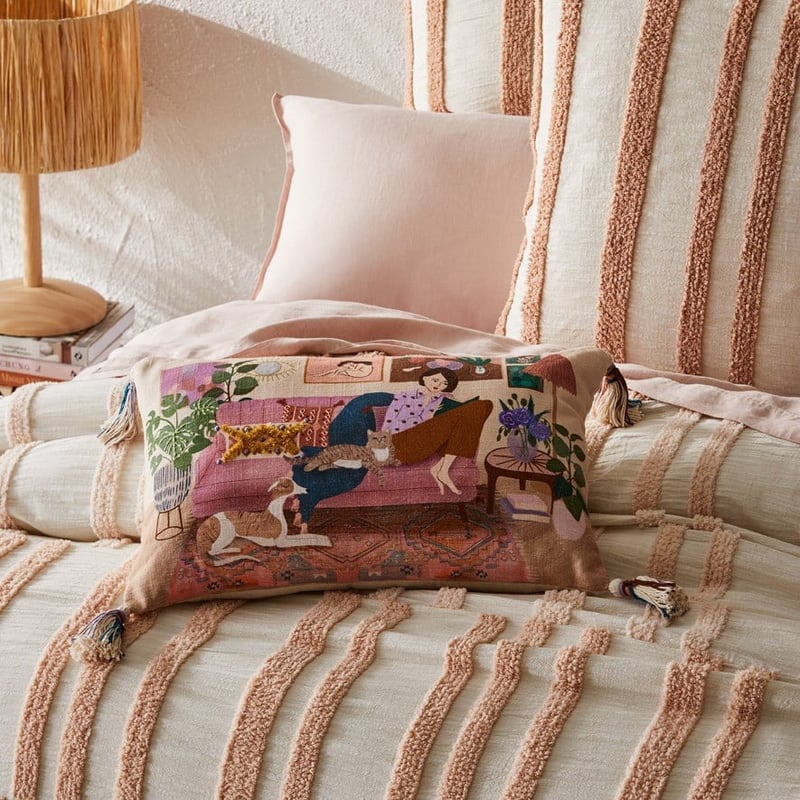 Besties at Home Pink and Green Cushion 