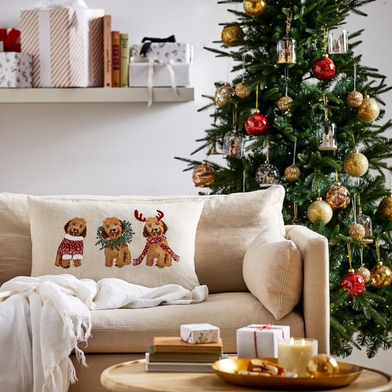 Festive Cavoodles Linen Cushion