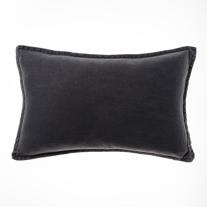 Belgian Charcoal Vintage Washed Linen Long Cushion