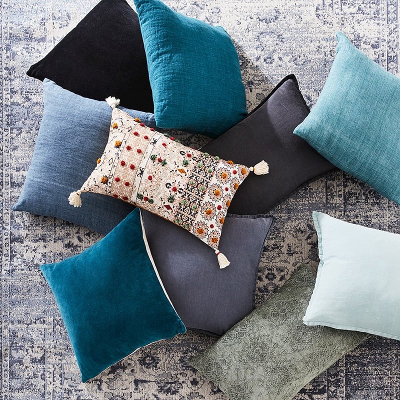 Belgian Charcoal Vintage Washed Linen Long Cushion