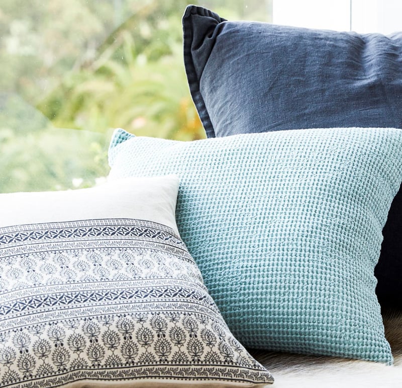 European Collection Cotton Bamboo Waffle Cushion Blue Gum