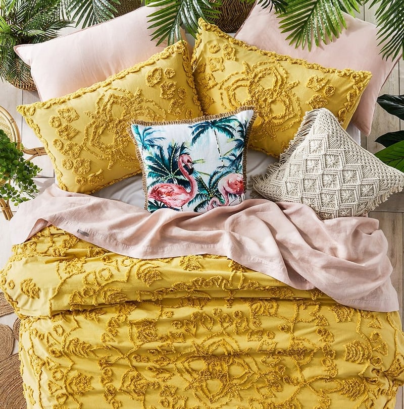 Key West Palms Cushion Teal Flamingo 