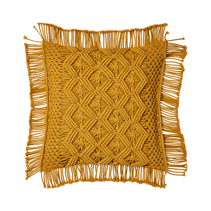 San Remo Macrame Cushion Mustard 