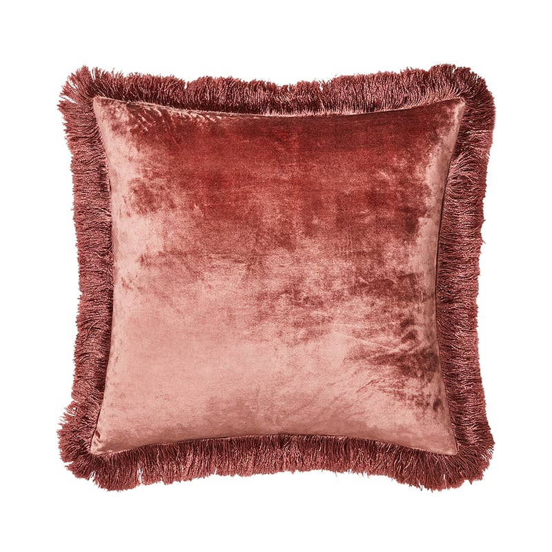 Evelyn Velvet Fringed Cushion Burnt Blush 