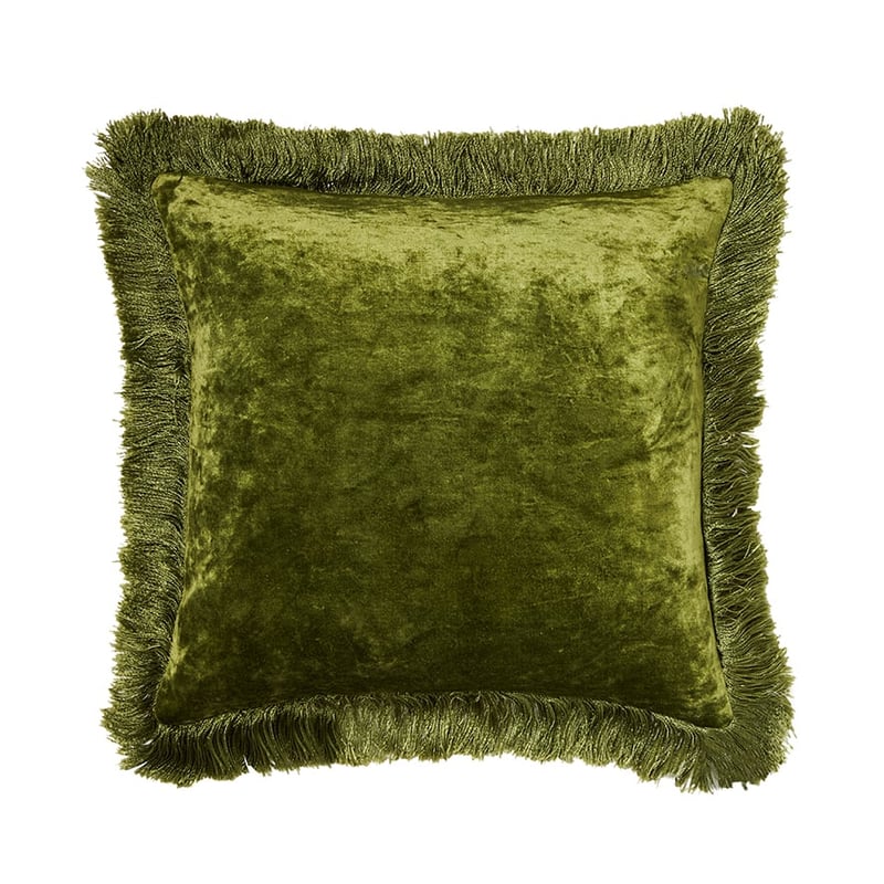 Evelyn Velvet Fringed Cushion Moss 