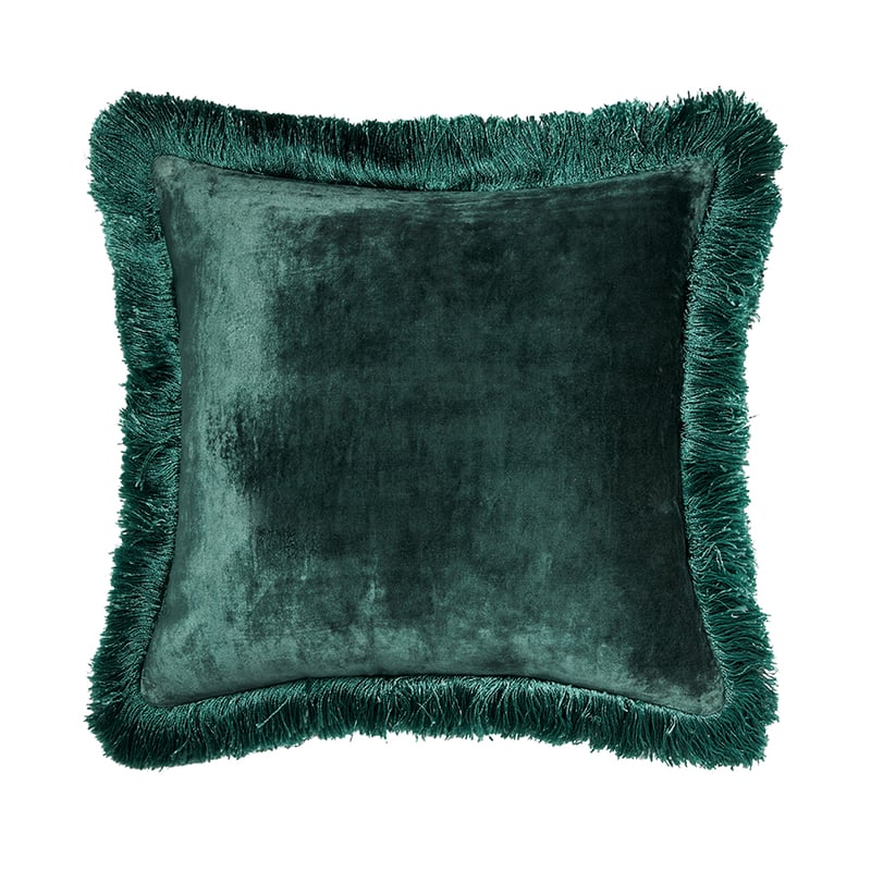 Evelyn Velvet Fringed Cushion Teal 