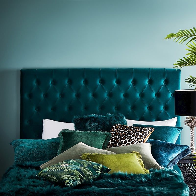 Evelyn Velvet Fringed Cushion Teal 