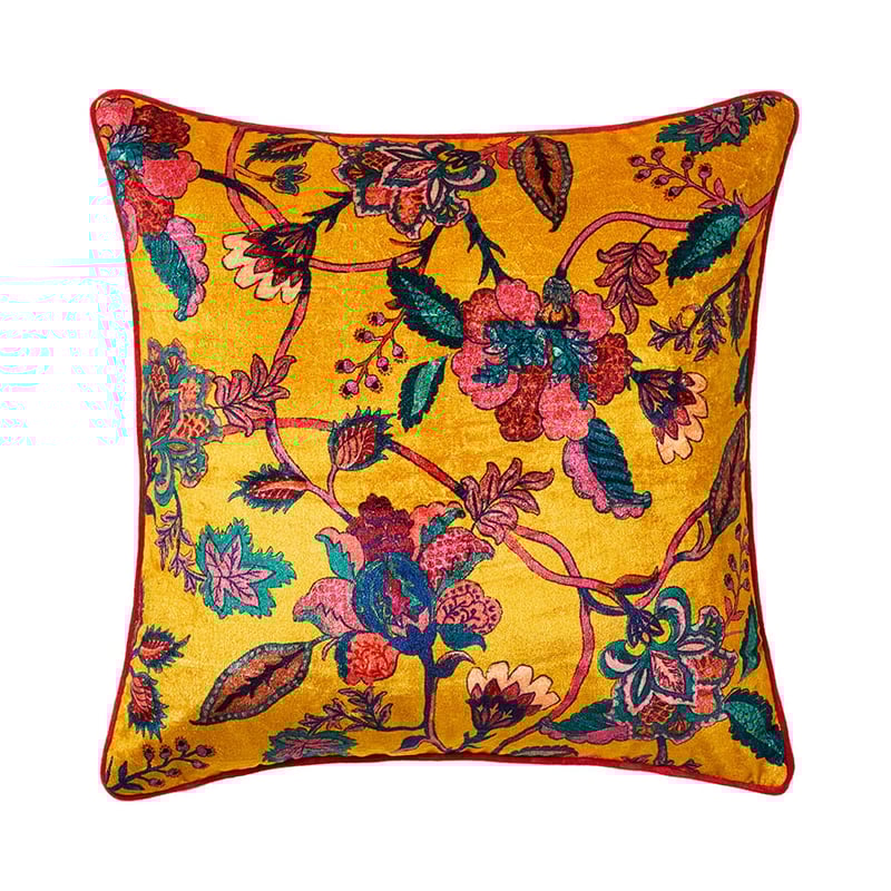 Lilly Mustard Floral Velvet Cushion