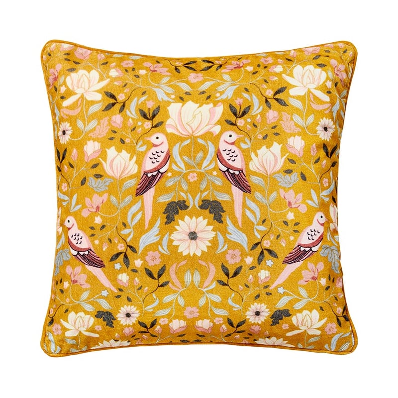 Mongolian Garden Mustard Velvet Cushion 