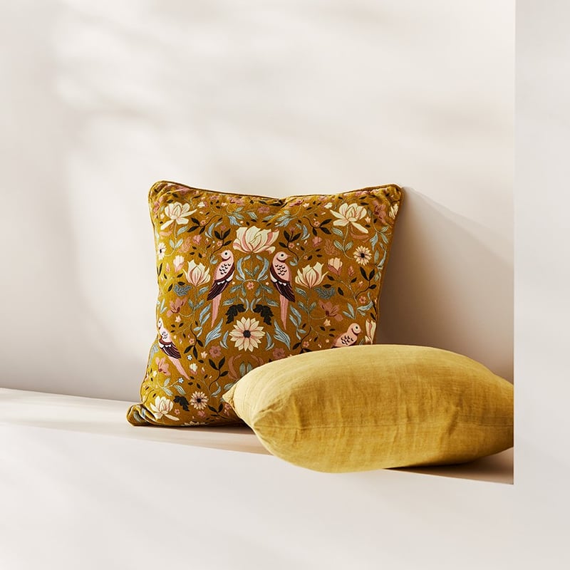 Mongolian Garden Mustard Velvet Cushion 