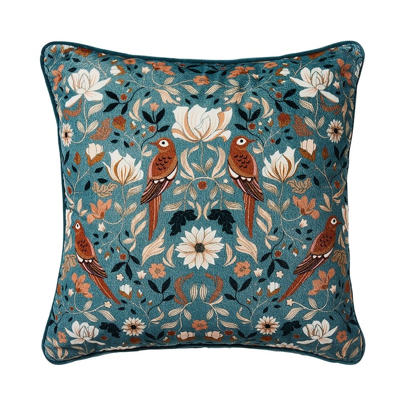 Mongolian Garden Velvet Cushion Teal 