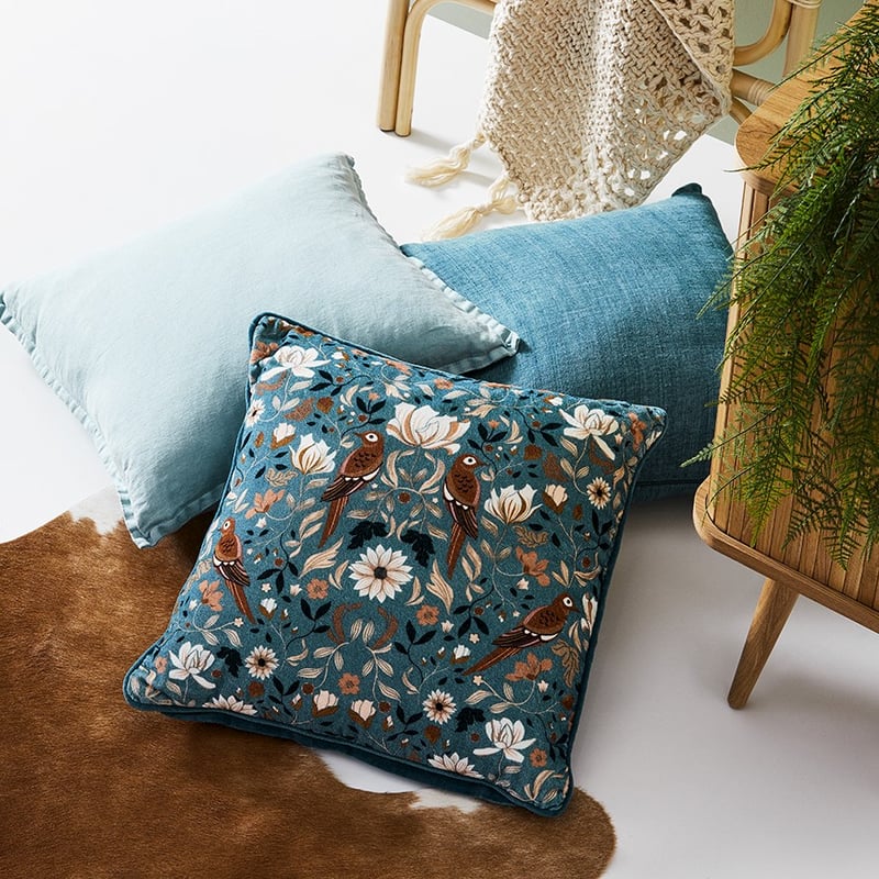Mongolian Garden Velvet Cushion Teal 