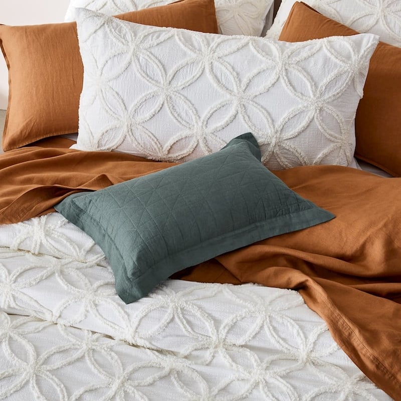 Vintage Washed Linen Cypress Quilted Cushion 