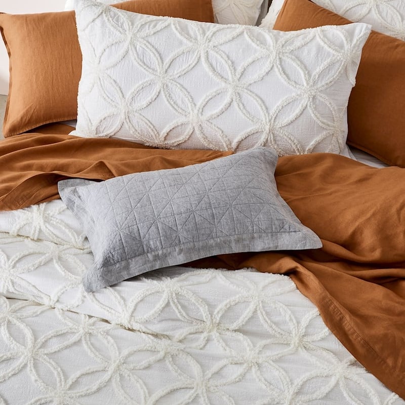 Vintage Washed Linen Grey Marle Quilted Cushion 