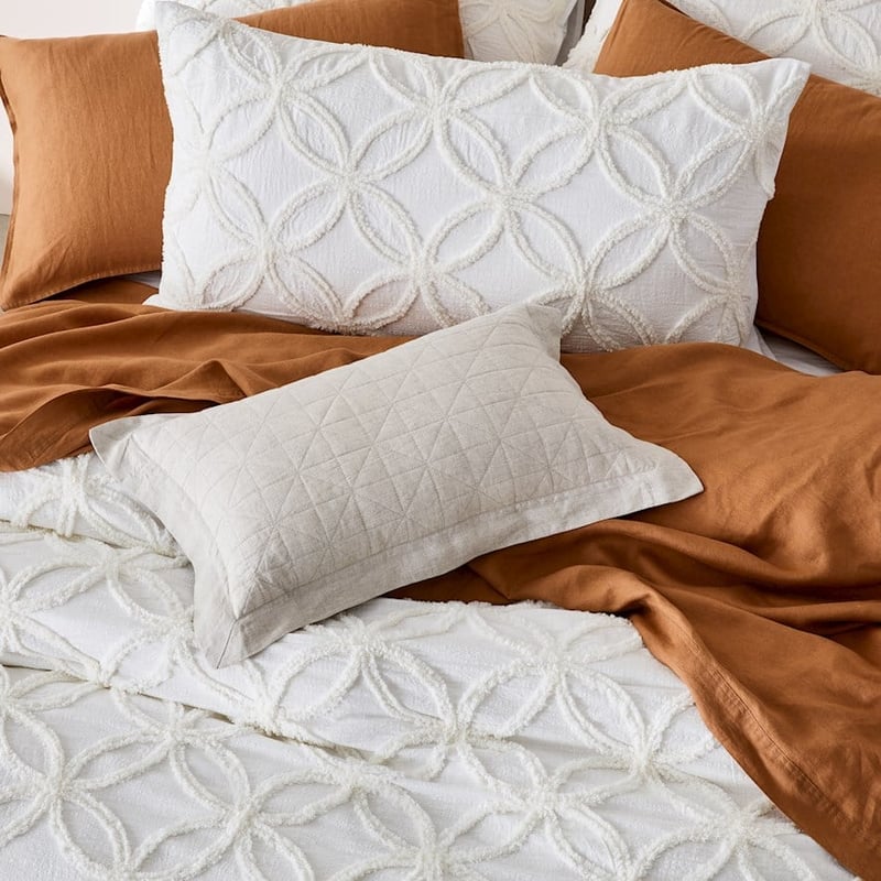 Vintage Washed Linen Quilted Cushion in Linen 