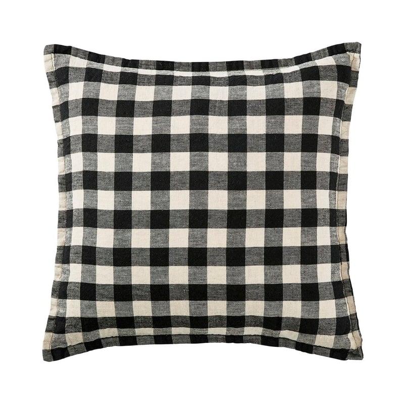 Belgian Black Check Vintage Washed Linen Cushion