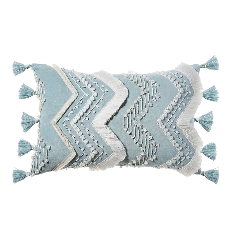 Neko Velvet Fringed Cushion Duck Egg Blue
