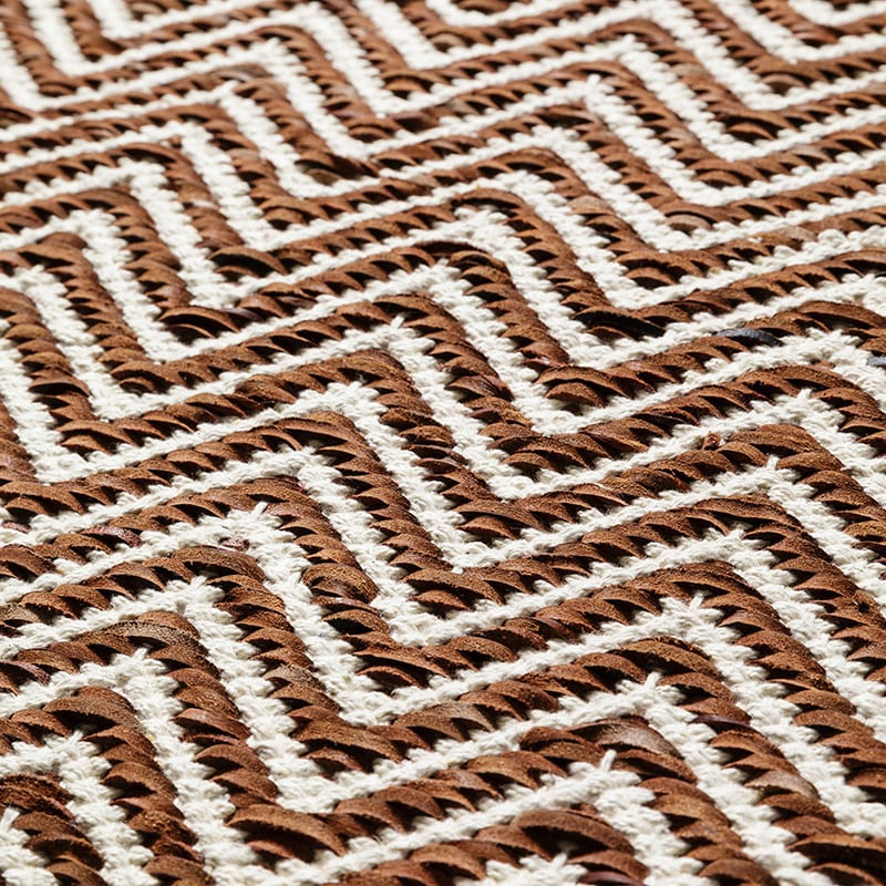 Chevron Leather Rug Rust Large