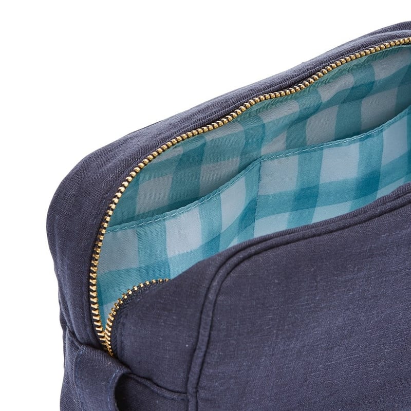 Vintage Washed Linen Indigo Cosmetic Bag 