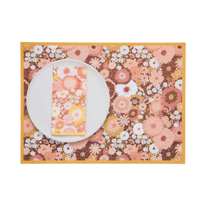 70's Floral Rust Paper Placemats Pack of 50