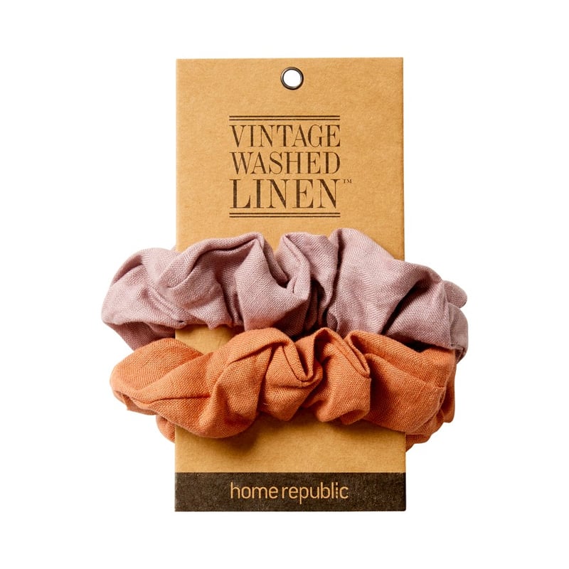 Vintage Washed Linen Set 2 Brick/Dusty Mauve Scrunchie