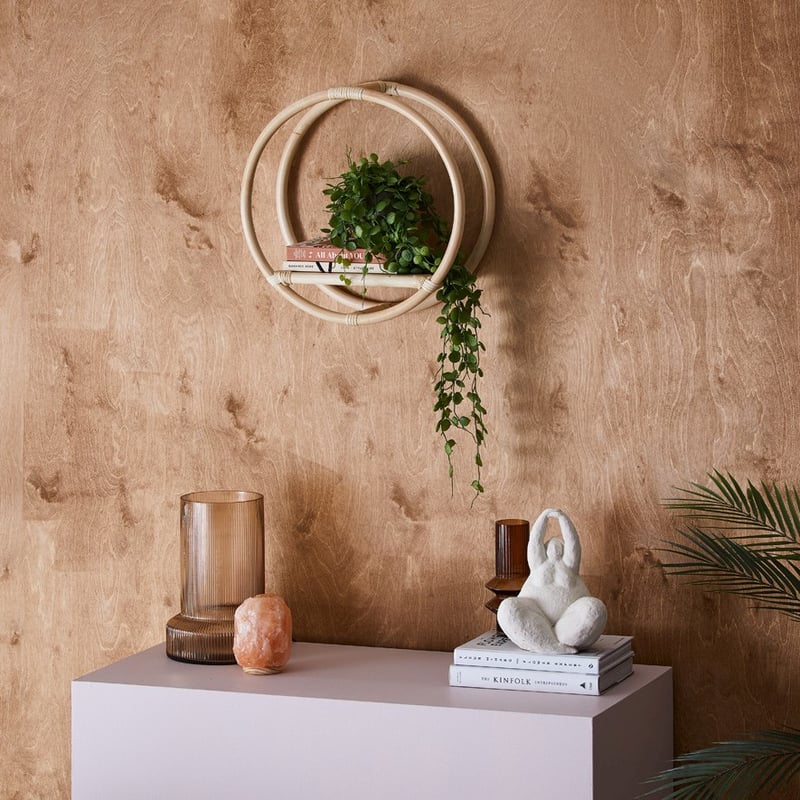Rattan Natural Small Round Wall Shelf